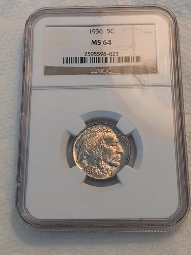 1936 Buffalo Nickel 5c - Graded NGC MS64 Full Horn