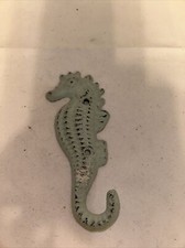 Seahorse Wall Hook Cast Iron Coat Towel Key Hanger Antique Style Nautical Blue