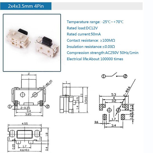 50pcs 3mm Tactile Push Button Switch Tact Micro Switch SMD DIP 2 Pin 4 Pin 5 Pin - Picture 12 of 28