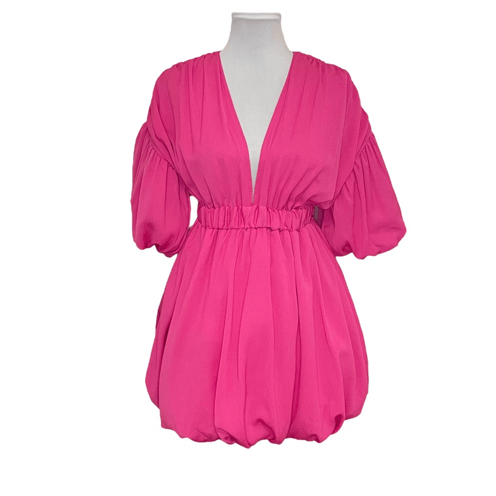 PrettyLittleThing Fuchsia Puff Sleeve Bubble Skirt Dress Size 0