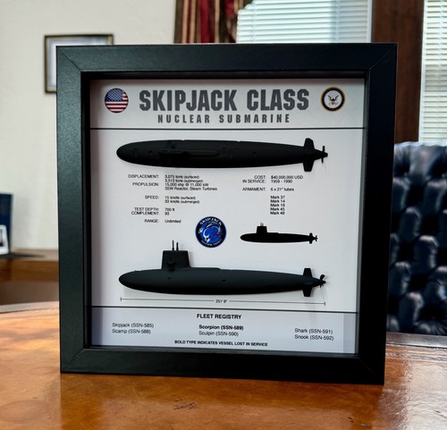 Skipjack Class Submarine Shadow Display Box, 9" x 9", Black - Afbeelding 2 van 3