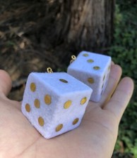 White Gold Fuzzy Dice Car Decor Accessories Charms Ornament Interior Dangler