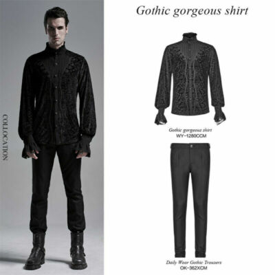 Punk Rave Men Goth Tops Palace Rereo Jacquard Banquet Wedding Long Sleeve Shirt