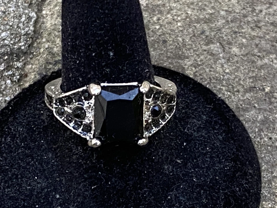 Moda Anillo Cuadrado Ónix Negro Circón Plata Sólida Relleno Joyería Regalo Talla 7.5 Foto 4 de 4