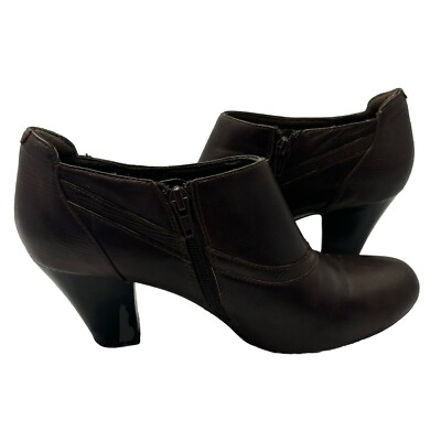 Clarks Bendables Shoes Womens 9M Brown Leather Pump Shootie Zip Classic Comfort