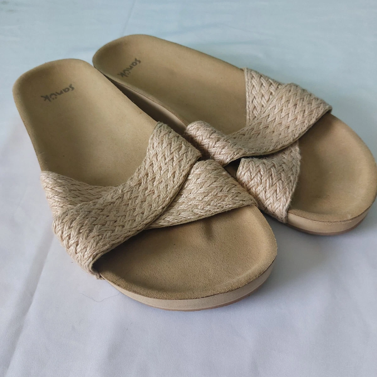 Sanuk Natural She Cruzy Jute Sandals Slip On Women's 10 Flat Comfort Flip  Flop