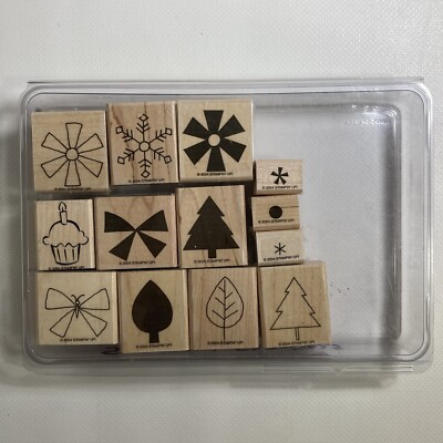 Stampin Up Wood Mount Rubber Stamp Christmas Nature Tree Snowflake Lot Of 13
