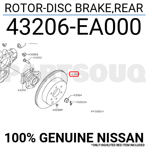 43206EA000 Genuine Nissan ROTOR-DISC BRAKE,REAR 43206-EA000