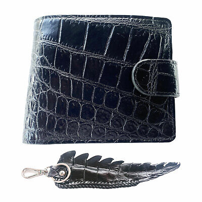 Real Genuine Crocodile Belly Skin Leather Bifold Credit Card Wallet Black JW0302 