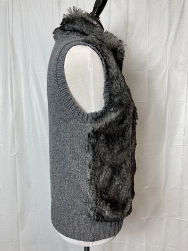 Faux Fur Vest Gray Full Zip Lined Collared Womens Fuda Size Small Sleeveless - Picture 7 of 11