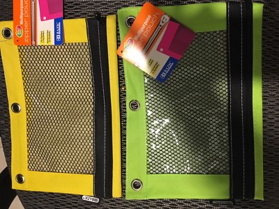 Brand New Ring Pencil Pouch with Mesh Window set of 2 with tag YELLOW / GREEN