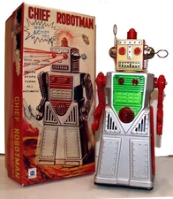 Chief Robotman Robot Battery Operated Tin Toy Silver