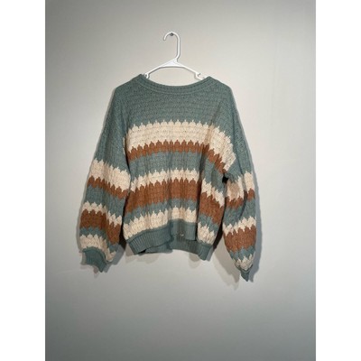 NWT ee:some Green, Cream, and Brown Striped Chunky Knit Slouchy Sweater Size M/L