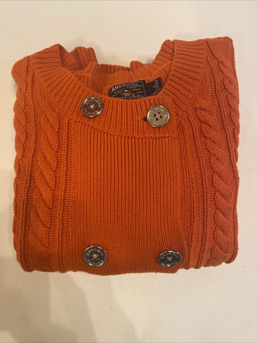 American Living Sweater Womens L Orange Cardigan Cable Knit Double Breasted Fall - Picture 15 of 15