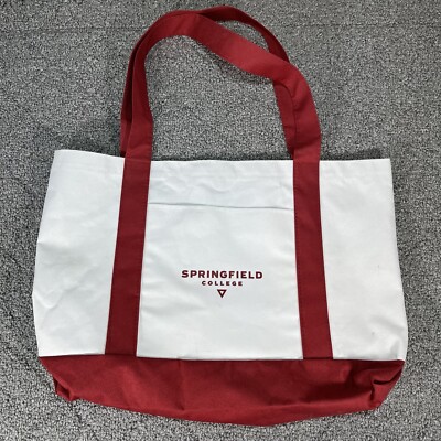Springfield College Canvas Tote Bag Medium White Red Beach School