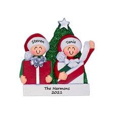 Personalized Christmas Ornament - Couple Opening Gifts - Happy Anniversary