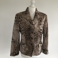 Gelco Blazer Jacket Animal Leopard Print Taupe Brown Size Uk 14 Collared