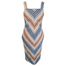 NEXT Tall Linen Blend Striped Midi Dress UK 8 | Summer Pockets Sleeveless Boho