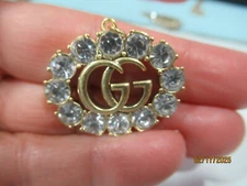 GUCCI   ZIPPER PULL CHARM BRONZY GOLD tone metal , CRYSTALS 30MM BIG