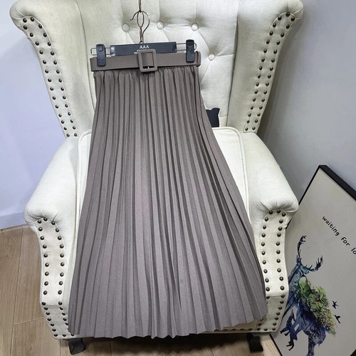 High Waist Pleated Elegant Midi Skirts with Belted New Spring Summer Solid - Bild 12 von 42