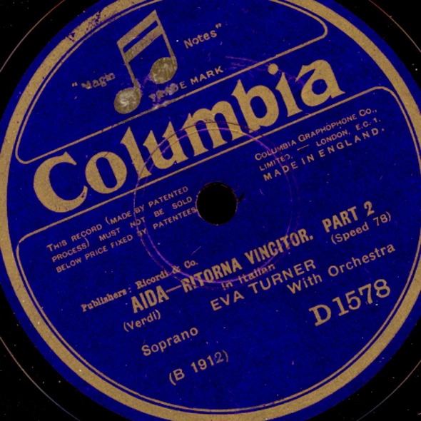 EVA TURNER -SOPRANO- "Aida" Ritorna vincitor -Verdi- Schellackplatte 78rpm S5817 - Bild 2 von 2