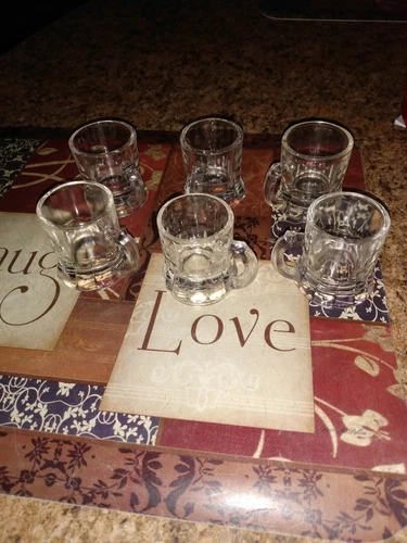 6 Glass Mini Mug Beer Shot Glasses Vintage 1 Federal Glass 5 Unmarked Set, Clear