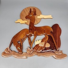 Vintage Wooden Deer Plaque Wall Hanging 14" Wildlife Mancave