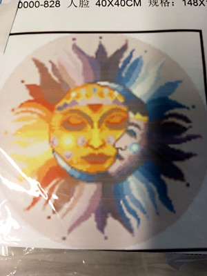 SUN and MOON Cross stitch kit 14ct 15x15 preprinted canvas solar eclipse