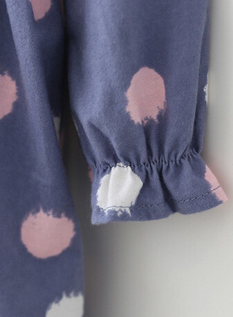 Kleinkind Mädchen süß Baumwolle Langarm gepunktet lässig gefüttert lila Taschen Kleid - Bild 6 von 9