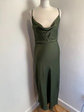Anthropology green drape Dress S VGC adjustable maxi gown cowl wedding evening