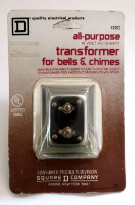 Doorbell Transformer Square D Co  #122C All Purpose 16 Volt For Bells & Chimes