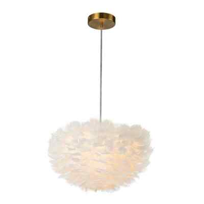 RRTYO Jolie 3-Light Modern Romantic White Feather Globe Chandelier with Feather