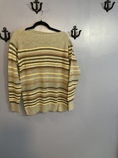 Liz Claiborne Striped Long Sleeve Sweater Size M w/Sequin Gray w/Neutral Colors