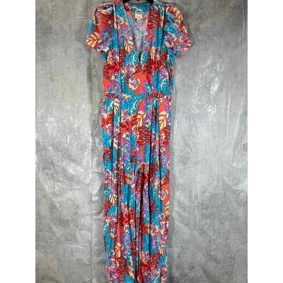 INC X Jeannie Mai Women's Multicolor Printed V-Neck Puff-Sleeve Jumpsuit SZ M — 第 2/4 张图片