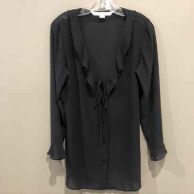 Victoria Secret Women's Black Semi-Sheer V-Neck Blouse Sz Med (E1296)