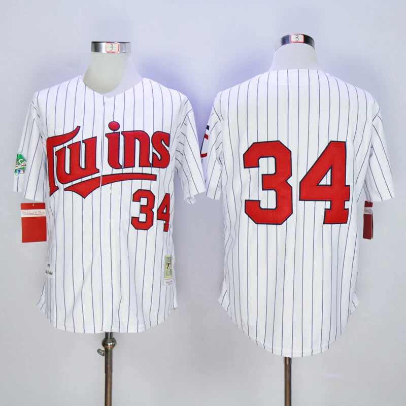 34 Kirby Puckett Jersey Old Classic Style White Stripe Shirts