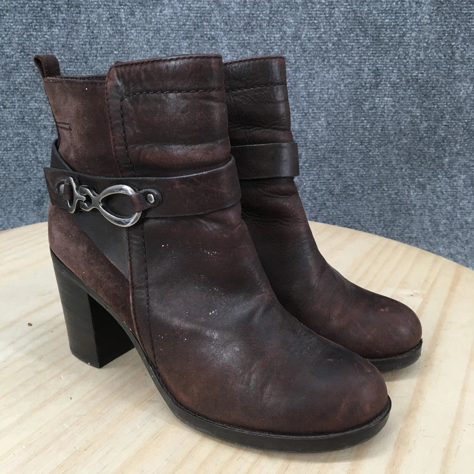 GEOX Botas Mujer 39.5 Botín Cuero Marrón Cremallera Lateral Informal Bloque D34H4E Foto 3 de 4