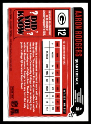 2018 Panini Classics Aaron Rodgers #36 Red Back /299 for sale