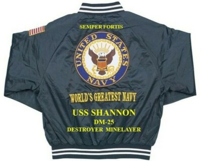 USS SHANNON DM-25 DESTROYER NAVY EMBROIDERED SATIN JACKET(BACK ONLY)