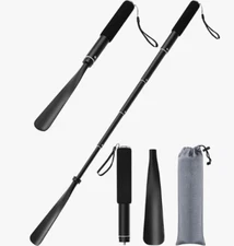 Shoe Horn Long Handle, Telescopic 16"-38", Sturdy Aluminium Alloy, Shoe Horn Lon