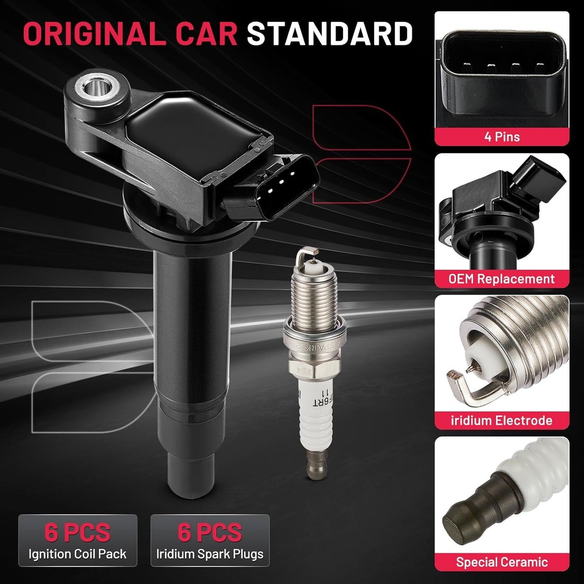 MOSTPLUS 6PCS Ignition Coils W/Spark Plugs For Lexus ES300 RX300 Toyota Avalon Camry 3 0l
