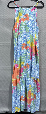 Caroline Hill Dress Womens Large Blue Leopard Floral Maxi Resort Beach Bohemian