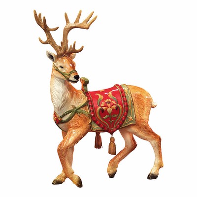Goebel Figur Rentier mit Quasten am Sattel Rot Fitz & Floyd Weihnachten Steingut