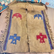 Vtg Kid's Leather Chaps, Halloween Costume 50s/60s Native American Indian, 20"h