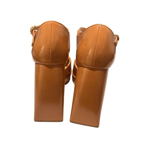 Soda Square Toe Patent Vegan Leather Mary Jane Platform Block Heels, Tan Nude, 9 - Picture 8 of 8