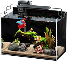 5 Gallon Fish Tank Aquarium Kit with HOB Filter, LED Light with Timer, Lid, Siph