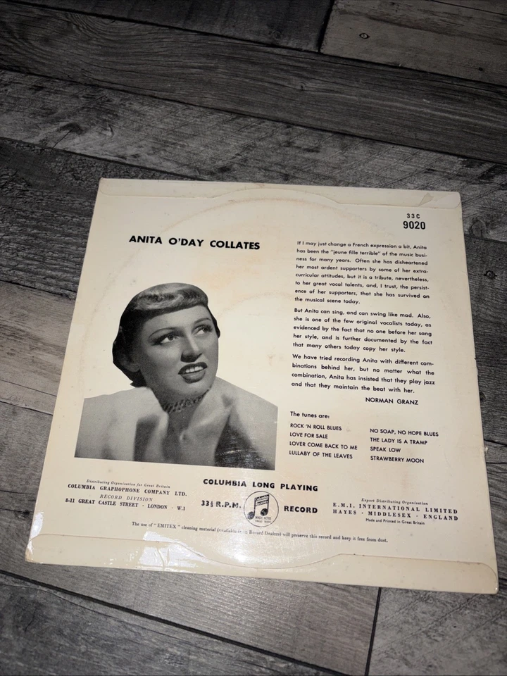 Anita O’Day - Collates - 10” Vinyl Record LP - 1956 Columbia UK 1st Mono - Rare - Image 2 of 4