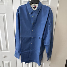 XL Tommy Hilfiger Men's Blue Cotton Button-Down Pocket Dress Shirt w/ Crest