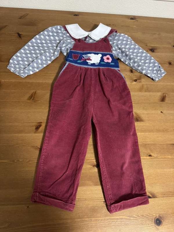 Vintage Girls 3T 2pc Sheep Corduroy Overalls Set