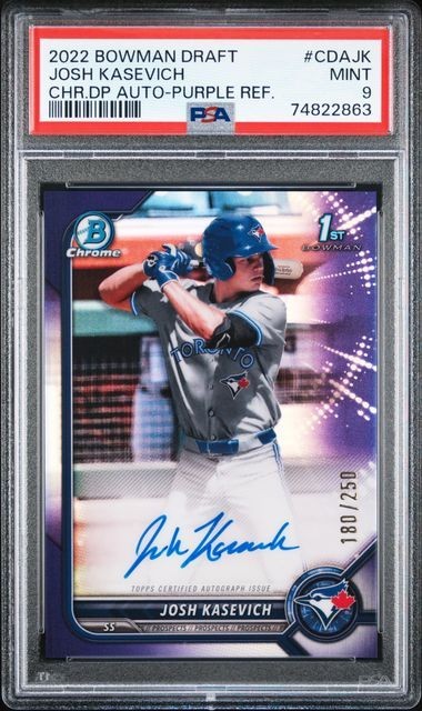 2022 BOWMAN CHROME AUTO #CDAJK JOSH KASEVICH PURPLE REFRACTOR - PSA 9 - /250